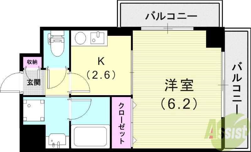 プレステージ天神III(1K/2階)の間取り写真