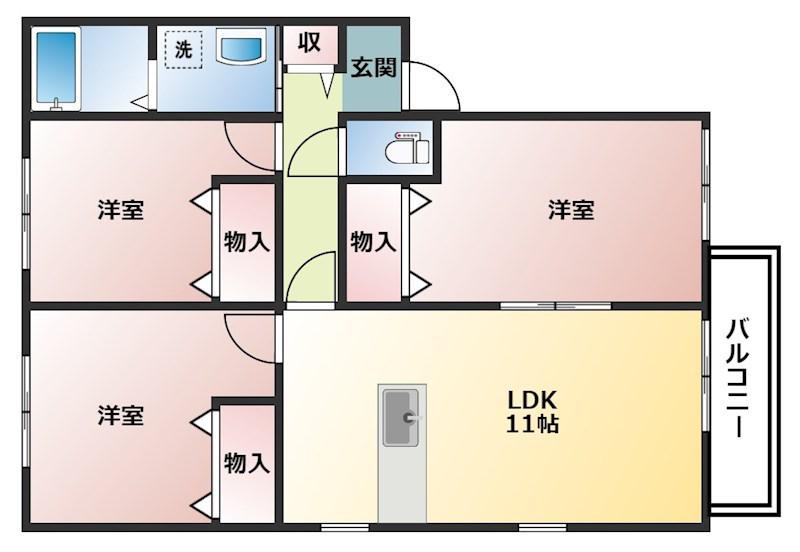 コーポ日栄 A棟(3LDK/1階)の間取り写真