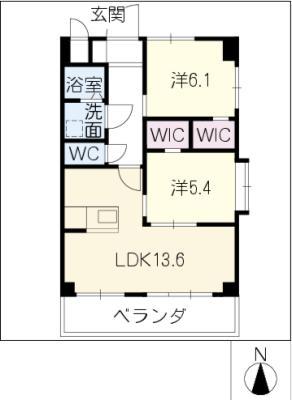 八田坪井ハイツ(2LDK/1階)の間取り写真