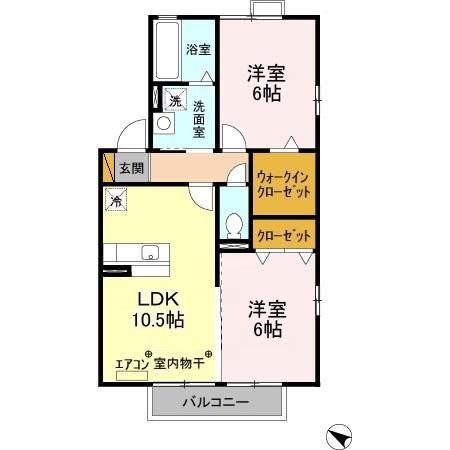 フィオーリ(2LDK/2階)の間取り写真