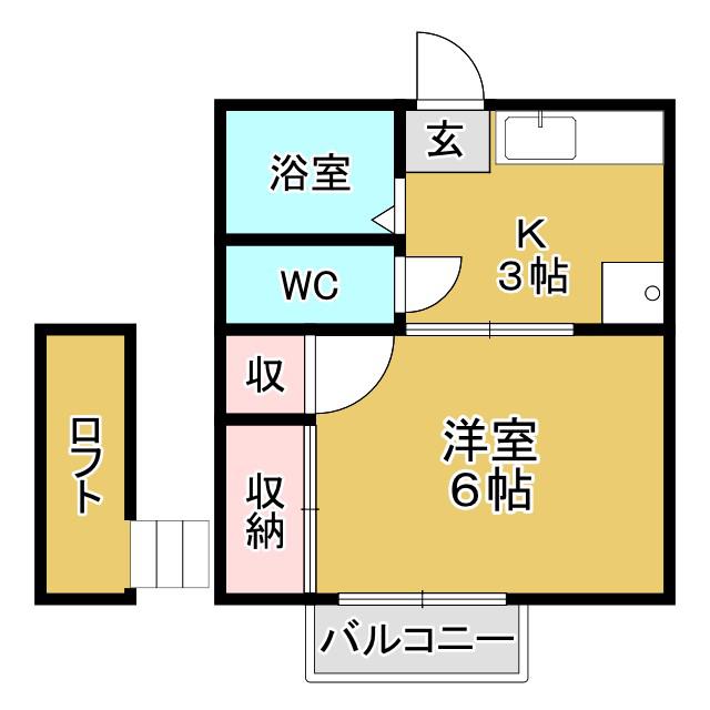 霊屋第二コーポナバタ(1K/2階)の間取り写真