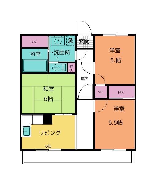 スカイタウン(3DK/2階)の間取り写真