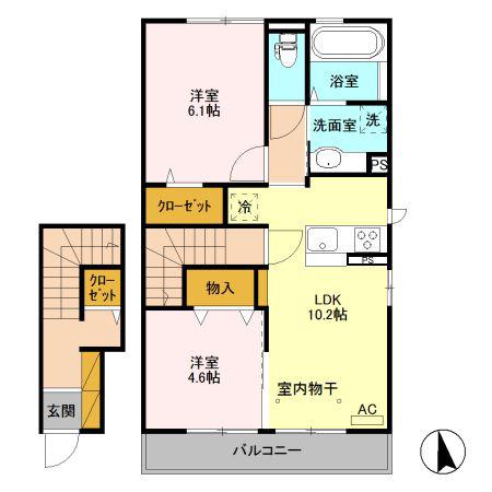SOLEIL(2LDK/2階)の間取り写真