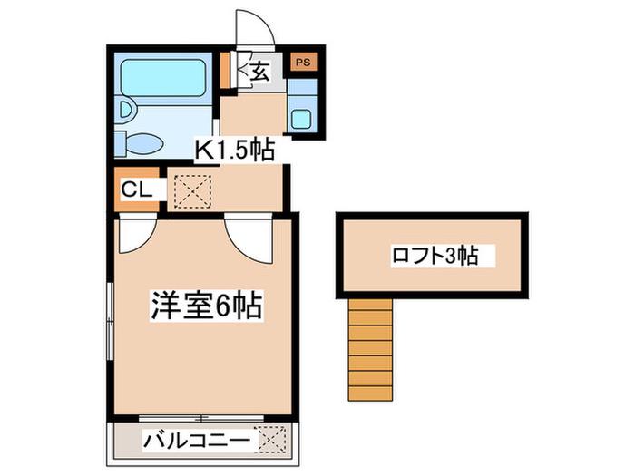 第17安藤ハイツ(1K/2階)の間取り写真