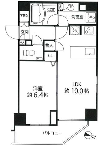 麻布十番レジデンス(1LDK/8階)の間取り写真