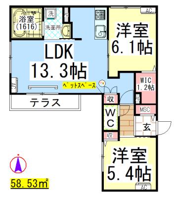 AF ペット共生・クレールメゾン凪(2LDK/1階)の間取り写真