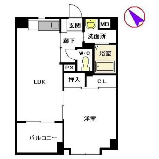 パティオ薬院II(1LDK/4階)の間取り写真