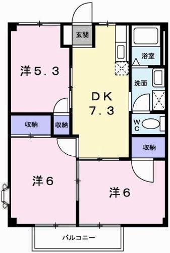 アメニティYUKI(3DK/1階)の間取り写真