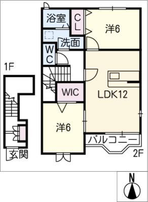 ミッテフリーデI(2LDK/2階)の間取り写真