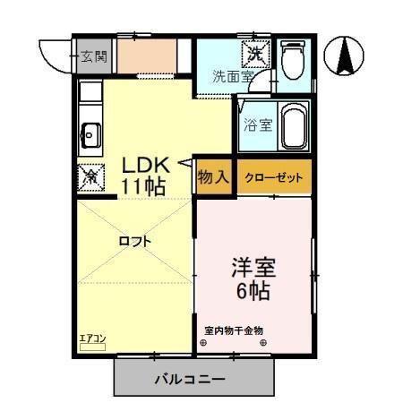 レディアンス熊谷(1LDK/2階)の間取り写真