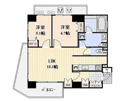 プロスペクト清澄庭園(2LDK/2階)の間取り写真