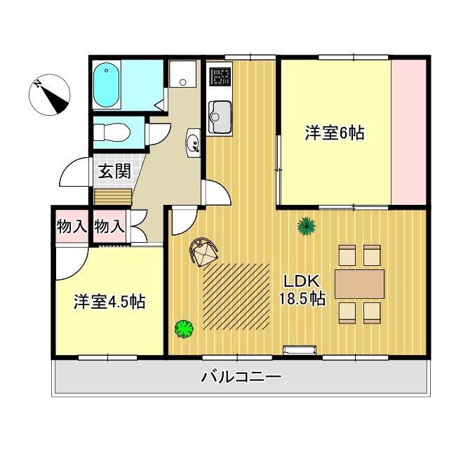 AZ GARDEN千本浜公園 2号棟(2LDK/2階)の間取り写真