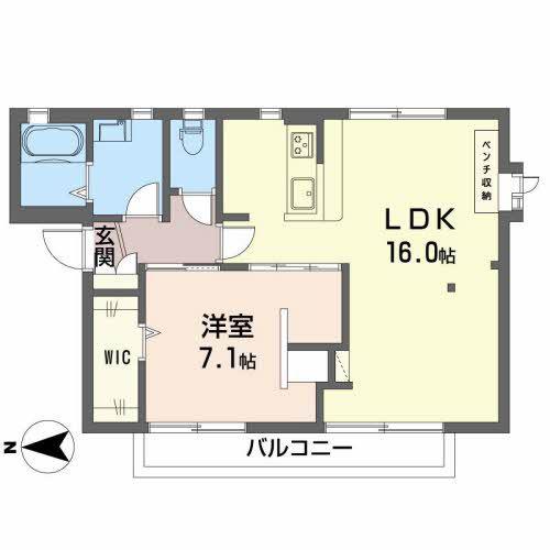 ラフォーレ弥生(1LDK/1階)の間取り写真