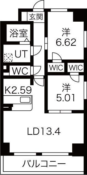 S-FORT 鶴舞 REALE(2LDK/15階)の間取り写真