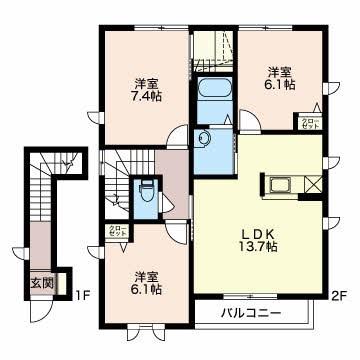 クレスト上の原 B(2LDK/2階)の間取り写真