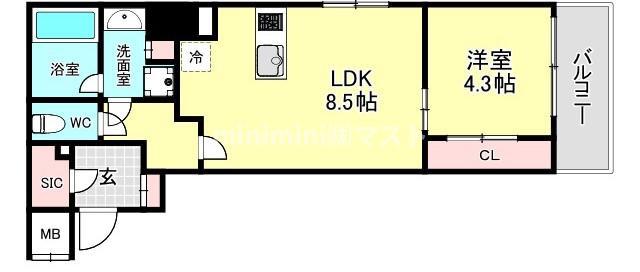 パークフラッツ弁天町駅前(1LDK/3階)の間取り写真