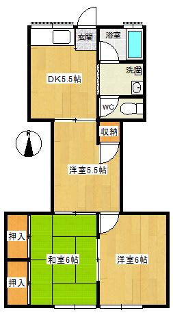 沖ハイツ(3DK/1階)の間取り写真