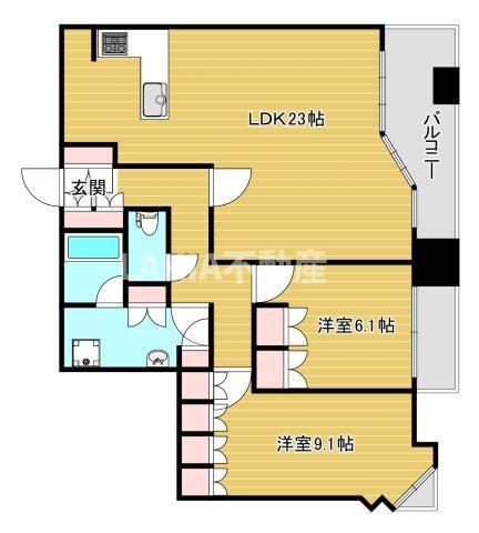夕陽丘イクス(2LDK/8階)の間取り写真