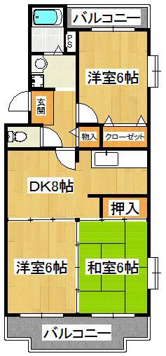 グリーンタウン本中山(3DK/1階)の間取り写真