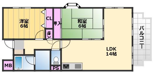 グリーングラス久米田(2LDK/3階)の間取り写真