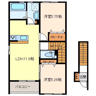 エイブルメゾン清水町サウス(2LDK/2階)の間取り写真