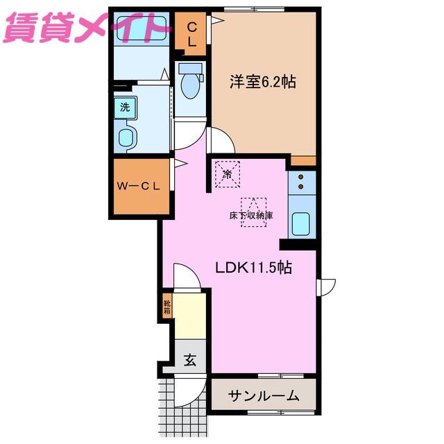 ラ・フォーレ七和(1LDK/1階)の間取り写真