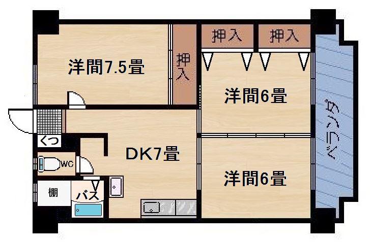 サンシャイン上之園(3DK/3階)の間取り写真