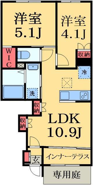 ZEUS茂原II(2LDK/1階)の間取り写真