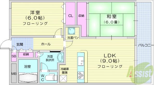クリオコート(2LDK/2階)の間取り写真