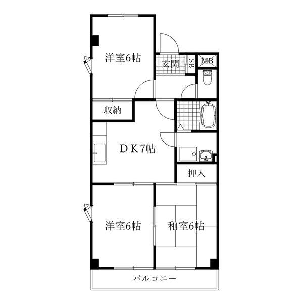 ハイツ須賀(3DK/4階)の間取り写真