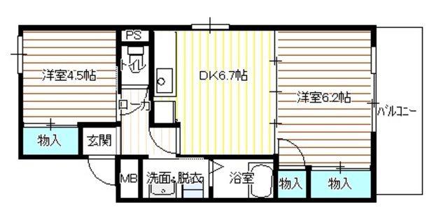 クレール大島(2DK/2階)の間取り写真