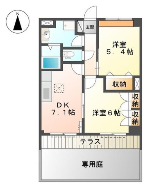 グレイシャスパレス 千代(2DK/1階)の間取り写真