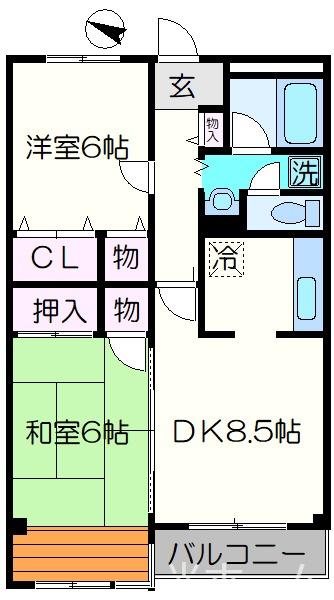 フラワーイン本郷(2DK/4階)の間取り写真