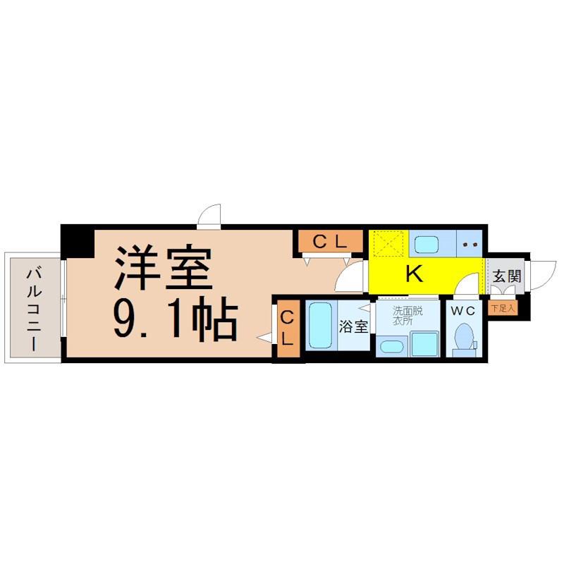 パルティール名西(1K/11階)の間取り写真