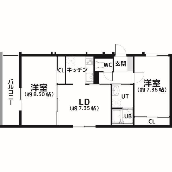 ヴィラ新琴似(2LDK/2階)の間取り写真