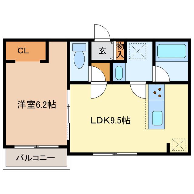 東郊1丁目アパート(1LDK/3階)の間取り写真