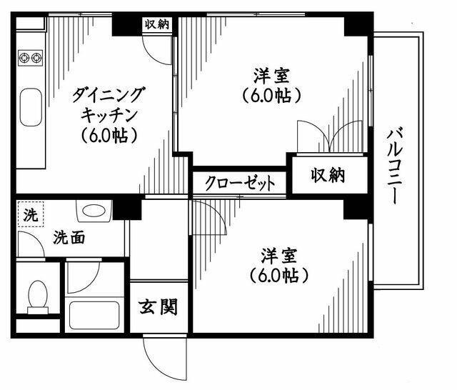 ファミール築地(2DK/5階)の間取り写真