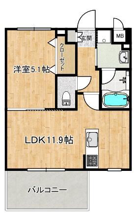 リバティXIII(1LDK/2階)の間取り写真