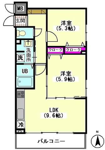トリニティグリーン(2LDK/2階)の間取り写真