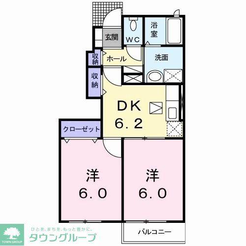 ローズシティー(2DK/1階)の間取り写真