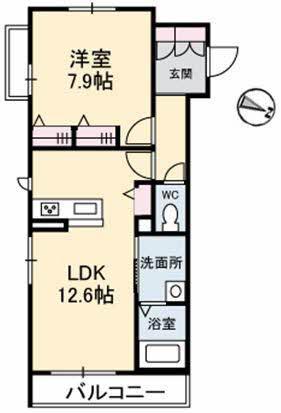 ECRARGE C棟(1LDK/2階)の間取り写真