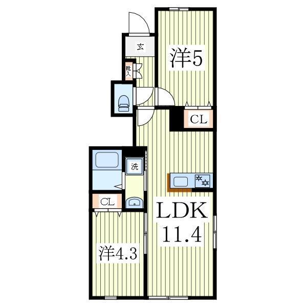 リーブルファイン新柏(2LDK/1階)の間取り写真