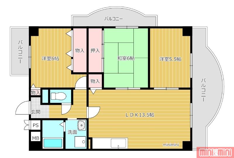 グランパルク鶴見緑地(3LDK/7階)の間取り写真
