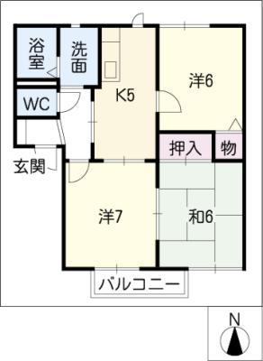 ヴィルヌーブ B(3K/2階)の間取り写真