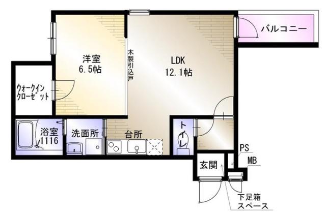 フジパレス関茶屋N(1LDK/1階)の間取り写真