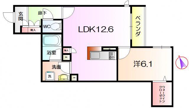 LHOTELDE三国ヶ丘(1LDK/3階)の間取り写真