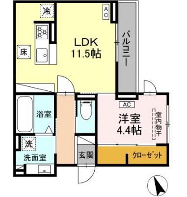 LUANA本山(1LDK/1階)の間取り写真