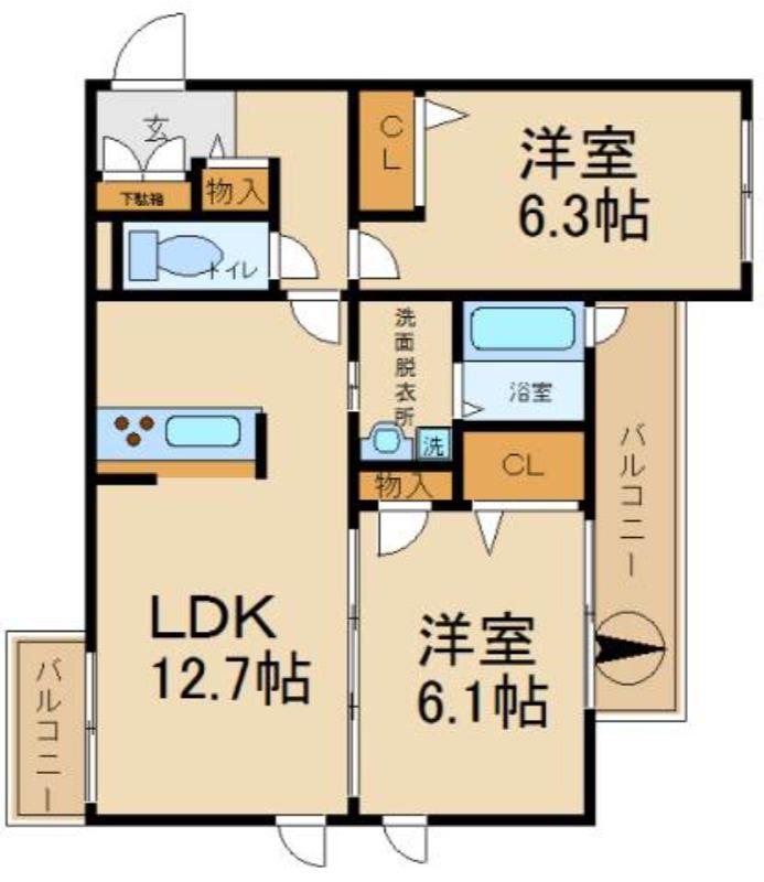 シャーメゾン拓(2LDK/1階)の間取り写真