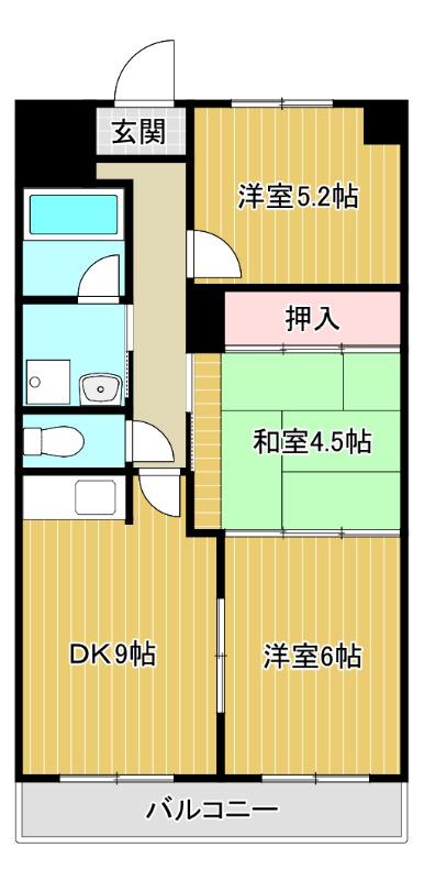 三日市グリーンハイツ(3LDK/3階)の間取り写真