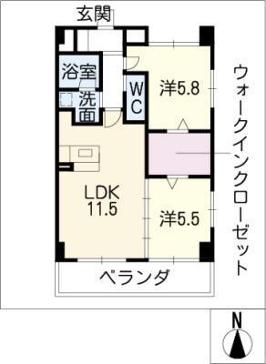 セントラルスクエア岩倉(2LDK/4階)の間取り写真